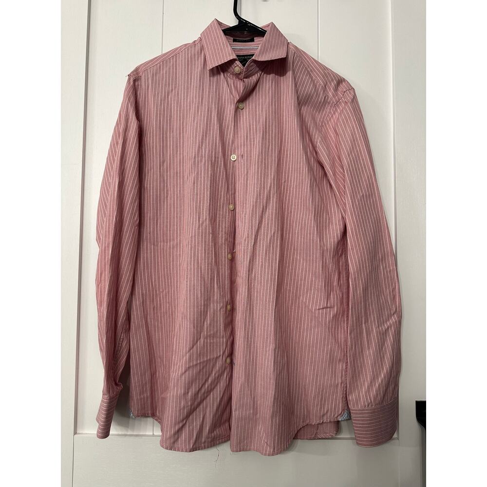 Banana Republic Dress Shirt Mens Grant Fit Sm Supima Pink White Striped buttonup